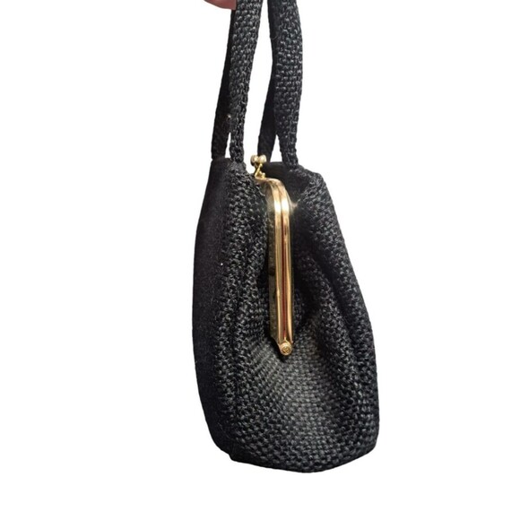 Vintage JR Florida Black Handbag Tweed Purse Clasp Closure - Picture 8 of 12